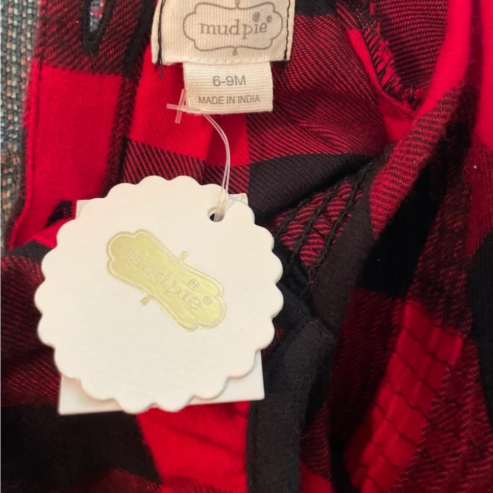 NEW! Mud Pie Buffalo Plaid Red Black Dress 6-9 Mth. - Picture 4 of 8